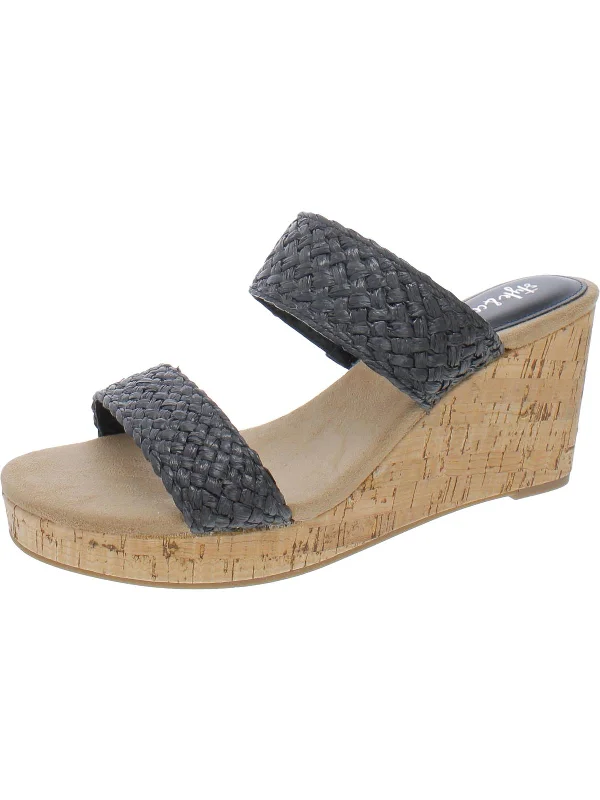 Sandals for wedding-Daliaa Womens Faux Leather Woven Wedge Sandals