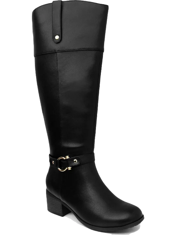 boots for casual walks in cold weather-Vickyy Womens Wife Calf Stretch Knee-High Boots