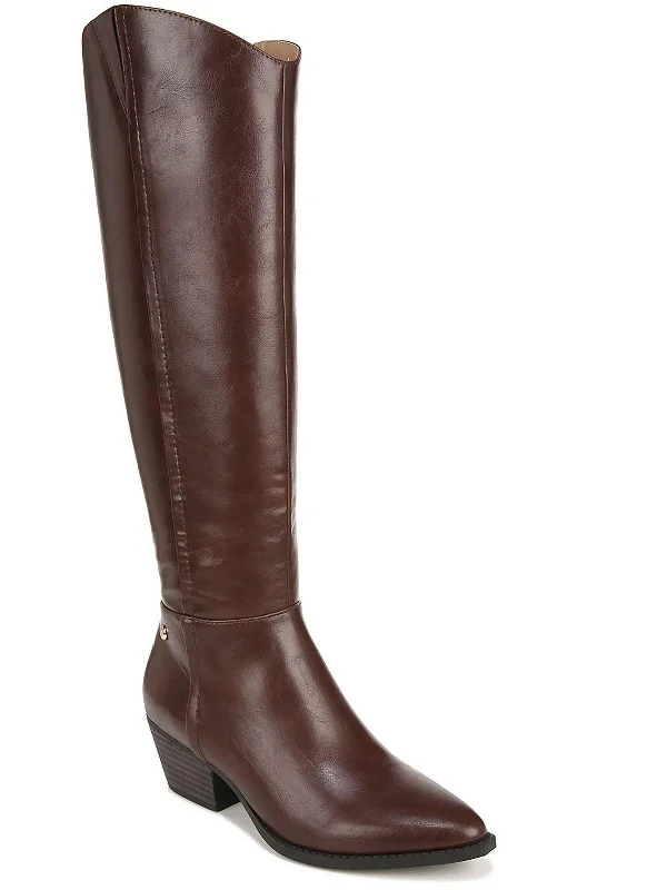 boots with fur lining-Reese Womens Faux Leather Wide Calf Knee-High Boots