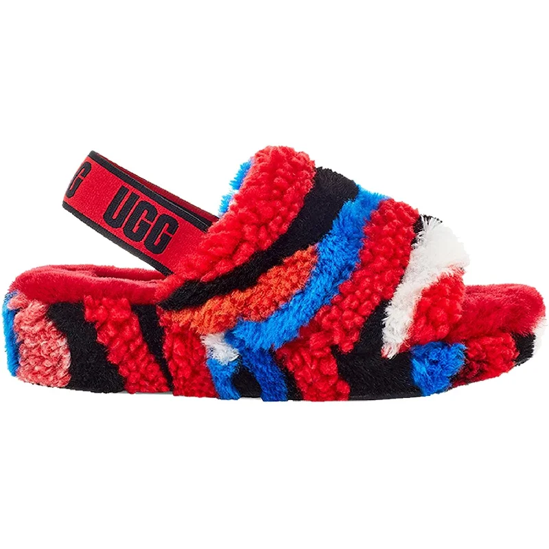 Slippers with cozy PJs-Women's UGG Fluff Yeah Slide Cali Collage Red Sheepskin