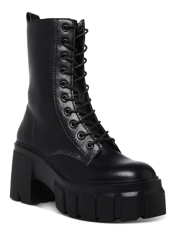 boots with high-quality waterproof material-Guster Womens Zipper Chunky Combat & Lace-up Boots