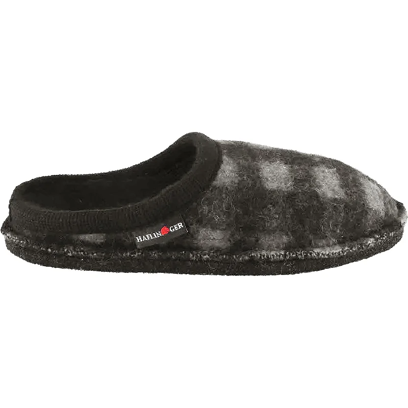 Slippers with cozy craft-Women's Haflinger Plaid Black/White Wool