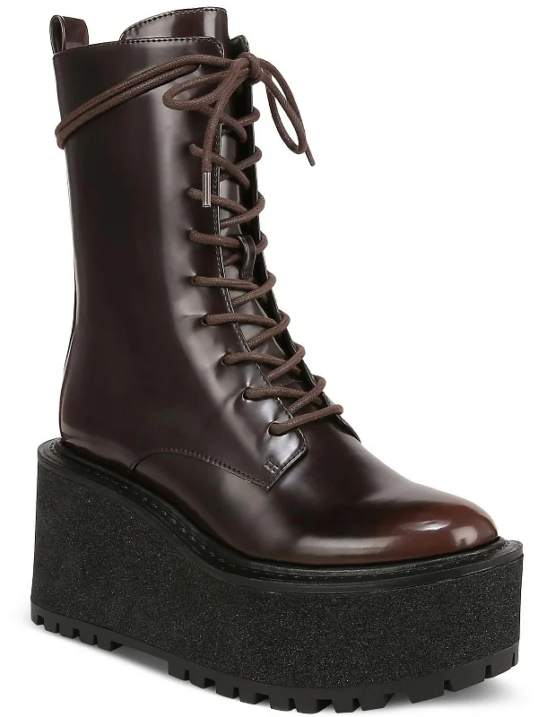 boots for tackling cold, rugged conditions-SLATER Womens Faux Leather Casual Combat & Lace-up Boots