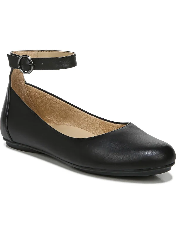 Affordable flats with decks-Maxwell Womens Leather Ankle Strap Ballet Flats