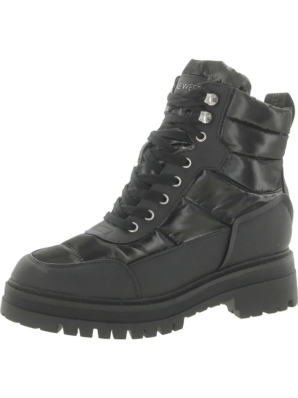 boots for winter exploration and style-Womens Quilted Faux Fur Lined Combat & Lace-up Boots