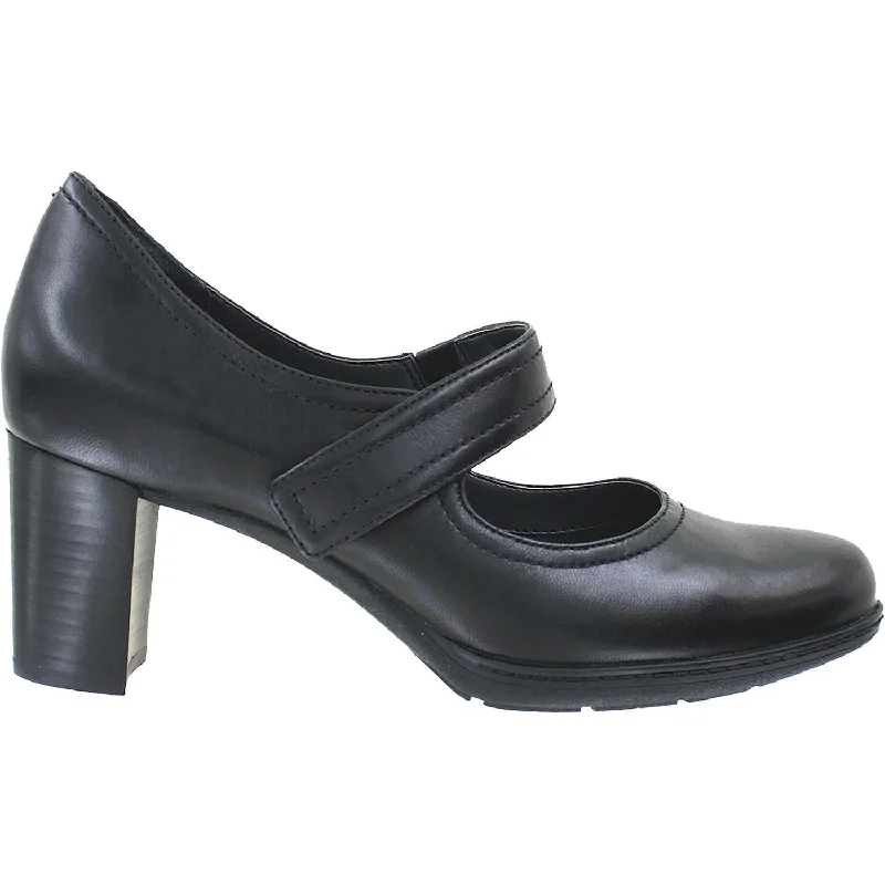 Fashion dress shoes with rubber sole-Women's Rockport Truflex Chaya Mary-Jane Black Leather