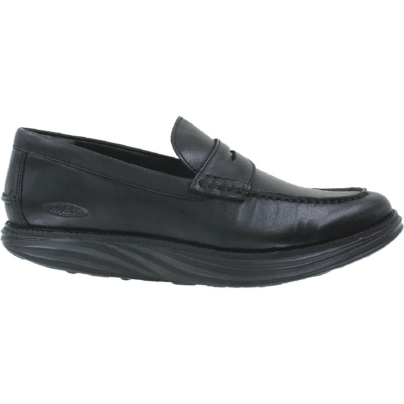 Fashion dress shoes with breathable lining-Men's MBT Boston Loafer Black Leather