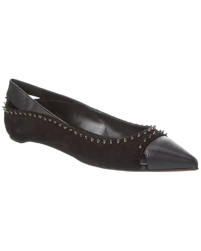 Flats with minimalist vibes-Christian Louboutin Duvettina Spikes Suede & Leather Flat