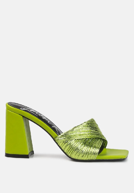 Sandals with neon colors-salty you crinkled high heeled block sandals