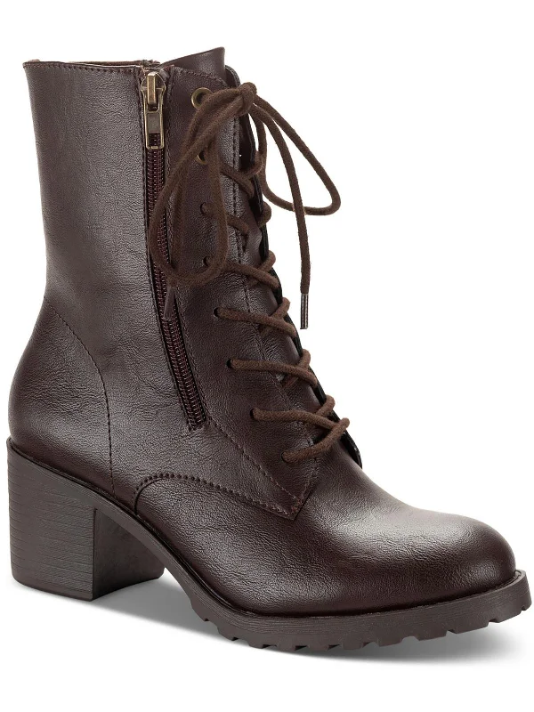 boots for keeping feet warm during winter-Sheilaa Womens Faux Leather Block Heel Combat & Lace-Up Boots