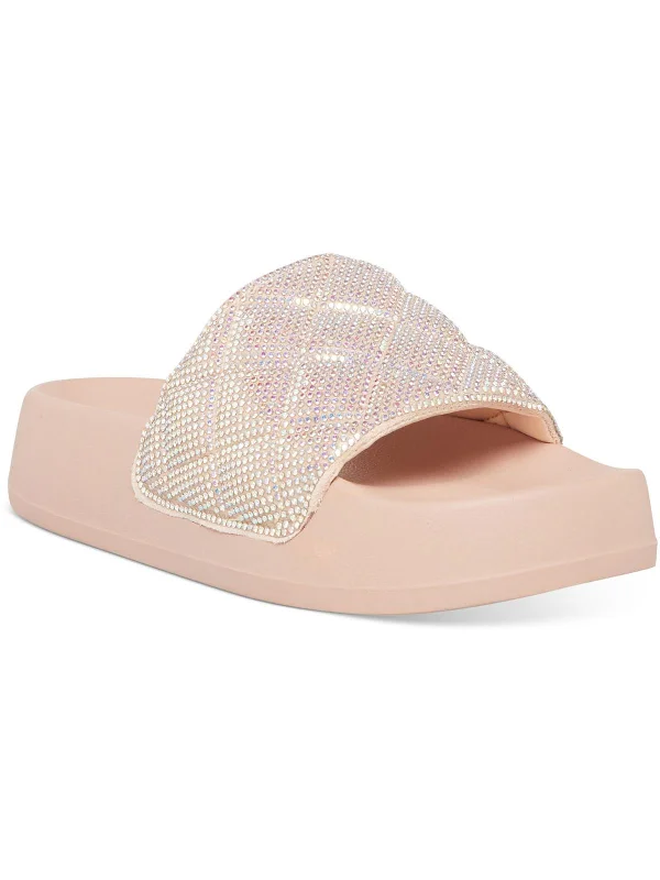 Sandals for a relaxed stroll-Estie Womens Rhinestone Flat Slide Sandals