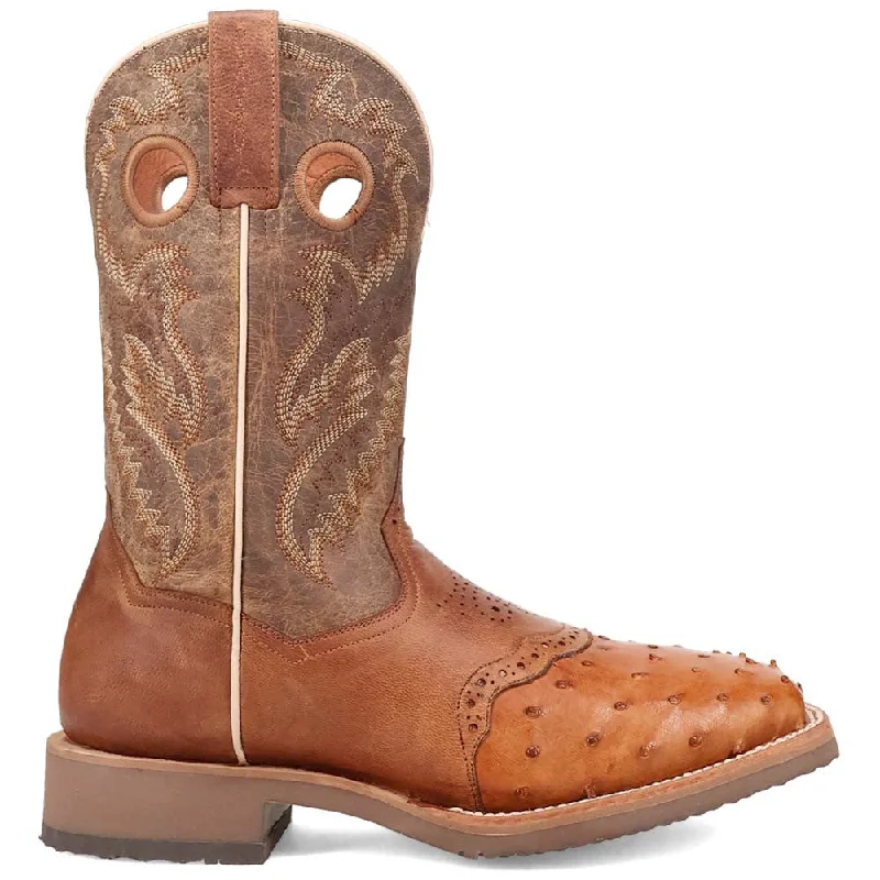 stylish boots with buckle details-Dan Post Martel Tan/Brown Ostrich Leather Western Boots