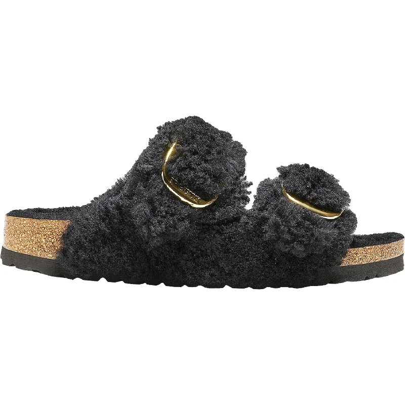 Slippers for home craft-Women's Birkenstock Arizona Big Buckle Shearling Teddy Black/Gold