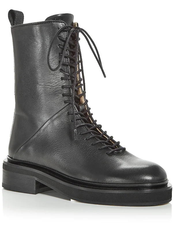 boots for urban exploring-MINA BOOT Womens Faux Leather Lug Sole Combat & Lace-up Boots