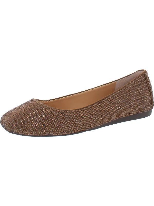 Affordable flats with lofts-Juney Womens Rhinestone Square Toe Ballet Flats