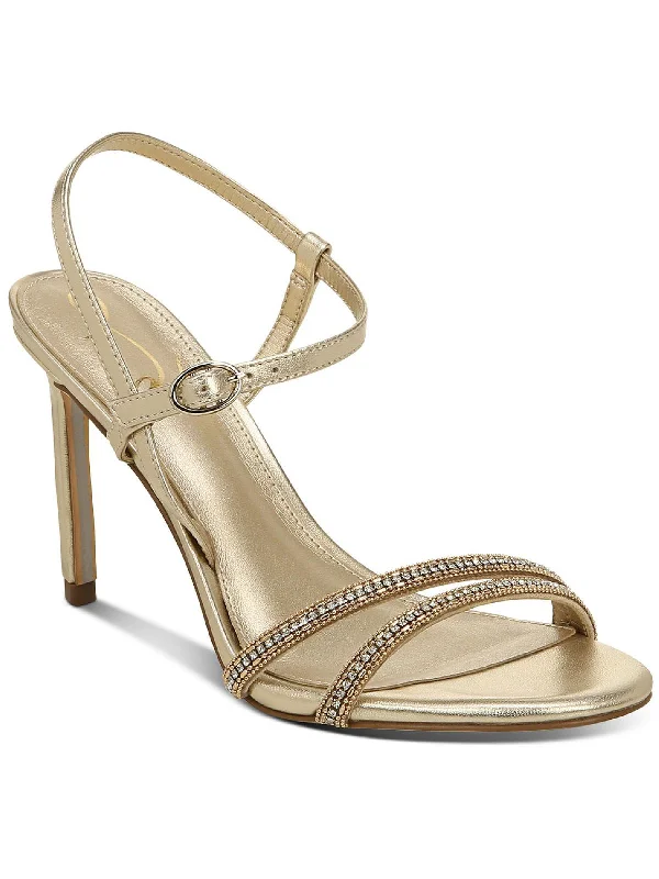 Sandals with a modern edge-Daisie Womens Leather Rhinestone Evening Sandals