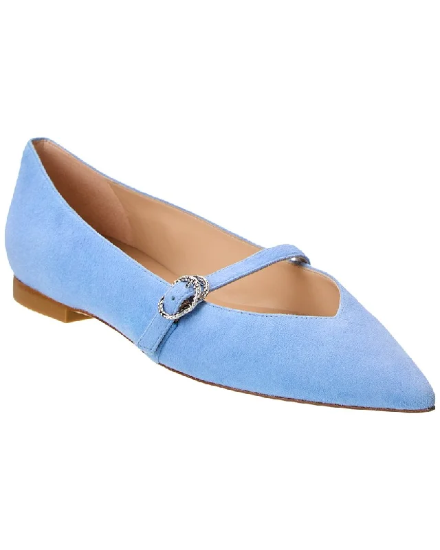 Flats near local rivers-Stuart Weitzman Crystal Buckle Suede Flat