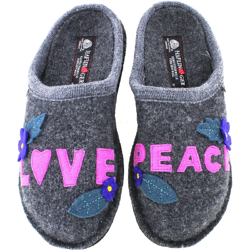 Slippers for esports calm-Women's Haflinger Love and Peace Grey Wool