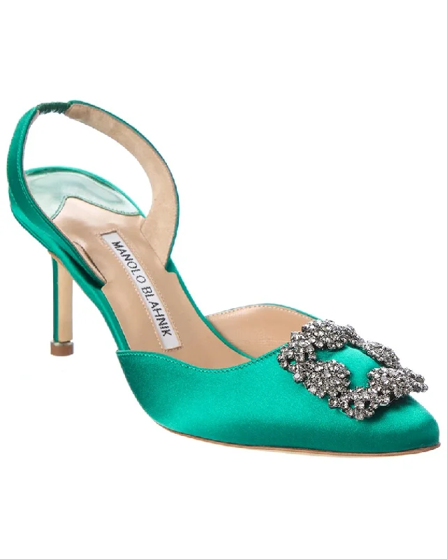 Manolo Blahnik Hangisli 70 Satin Slingback Pump