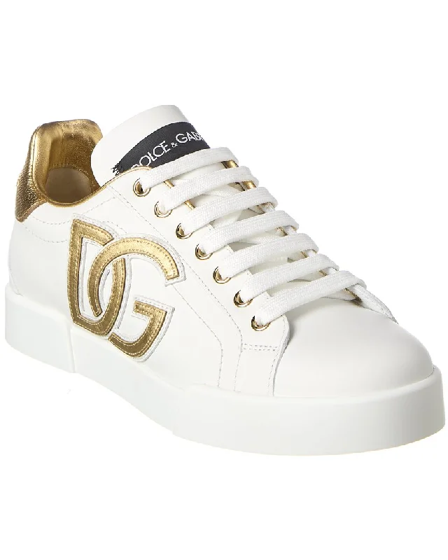 Athletic shoes with soft-touch material-Dolce & Gabbana Portofino DG Logo Leather Sneaker