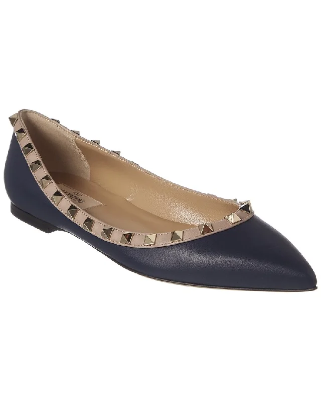 Luxury flats near marinas-Valentino Rockstud Leather Flat