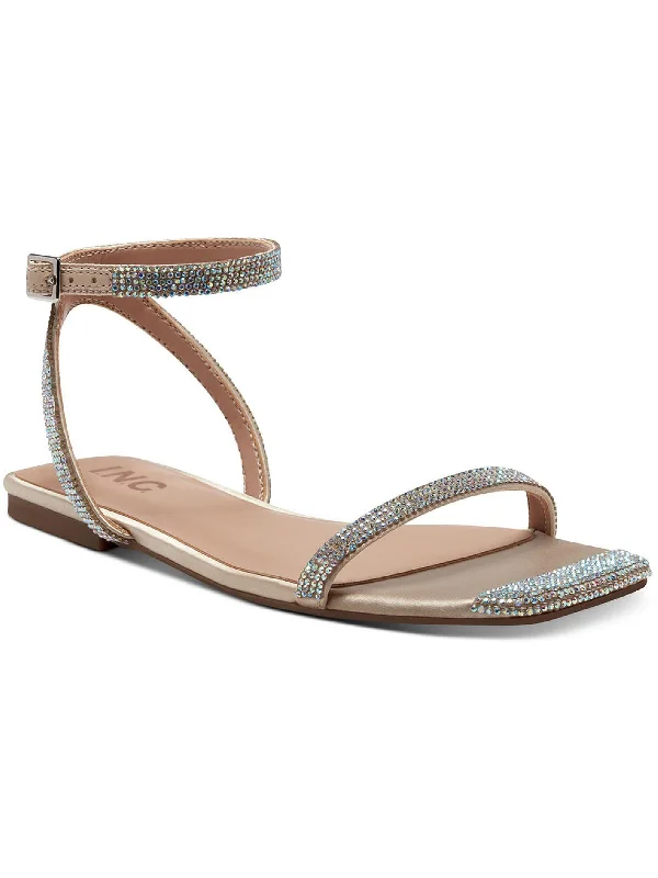 Sandals with crossover straps-Persida Womens Embellished Square Toe Flat Sandals