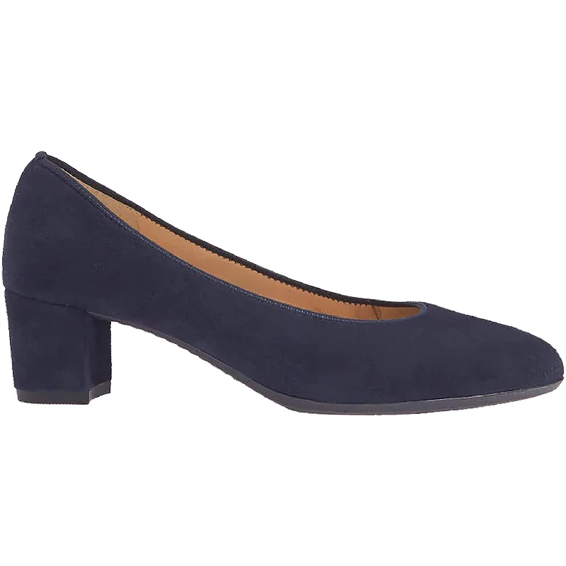 Fashion dress shoes high heel-Women's Ara Kendall Navy Samtchevro Suede