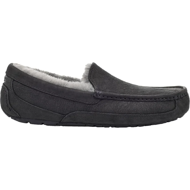 Slippers for foot warmth-Men's UGG Ascot Black Oiled Leather