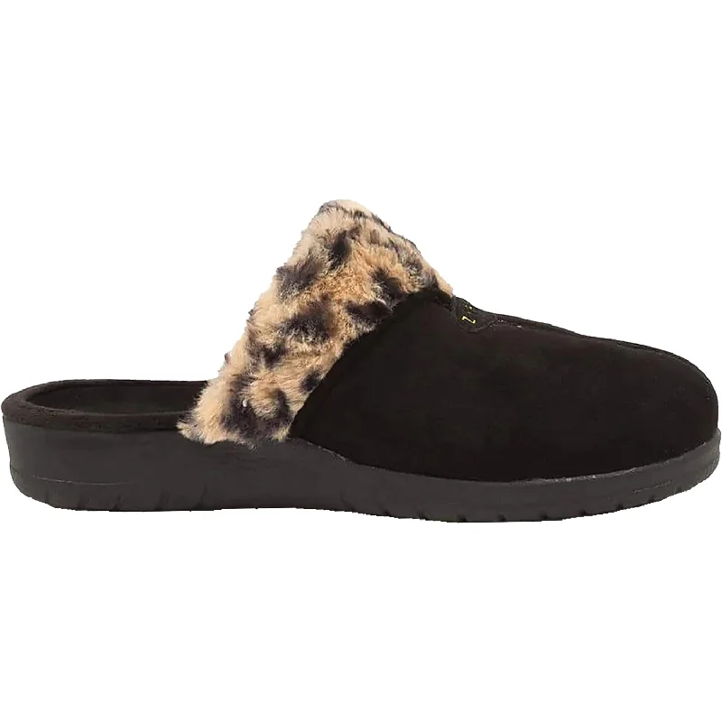 Slippers for apartment life-Women's Ziera Comfy Black Leopard Fur Microsuede