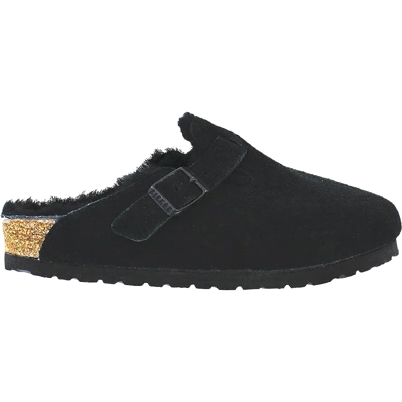 Slippers with fire warmth-Unisex Birkenstock Boston Shearling Black Suede