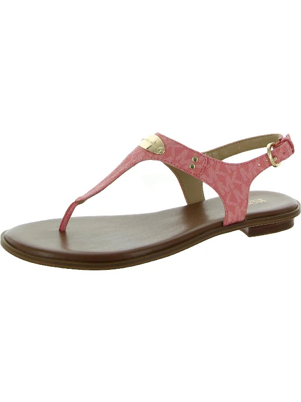 Sandals for slim feet-MK Plate Womens Coated Canvas Logo Thong Sandals