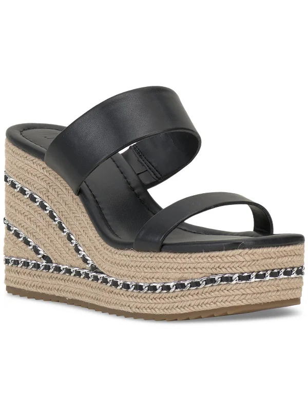 Comfortable sandals with toe bar-NYLANA Womens Square toe Manmade Wedge Sandals