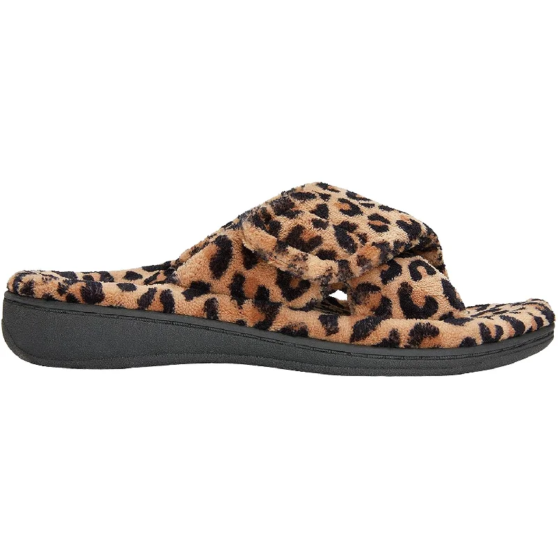 Slippers with soft knit-Women's Vionic Relax Slippers Natural Leopard Fabric