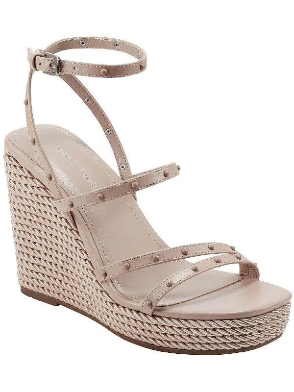 Sandals with faux leather finish-Zig  Womens Faux Leather Studded Wedge Sandals