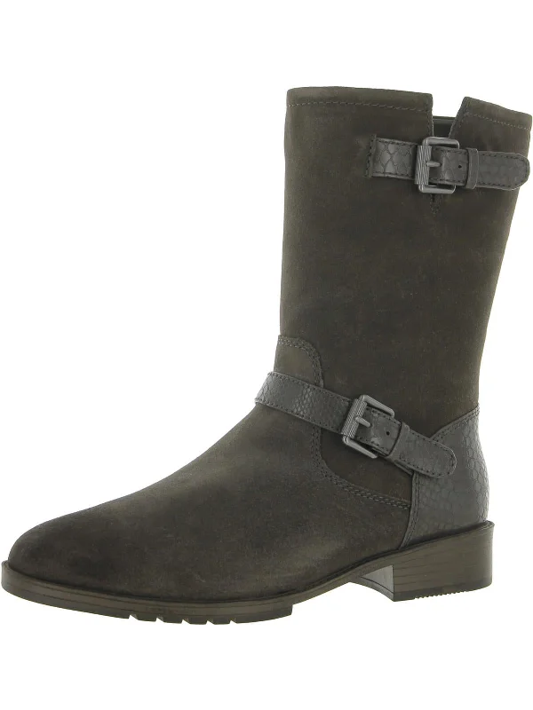 boots for everyday fashion and comfort-Womens Suede Side Zip Mid-Calf Boots