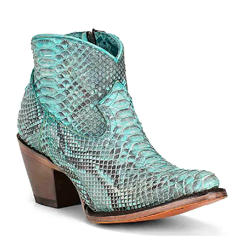 waterproof boots for long hikes-Corral Turquoise Python Reticulatus Bootie - Unleash Your Wild Side