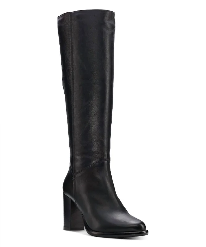 boots for all-weather urban wear-Michela Weatherproof Leather Tall Boot In Black Metallic