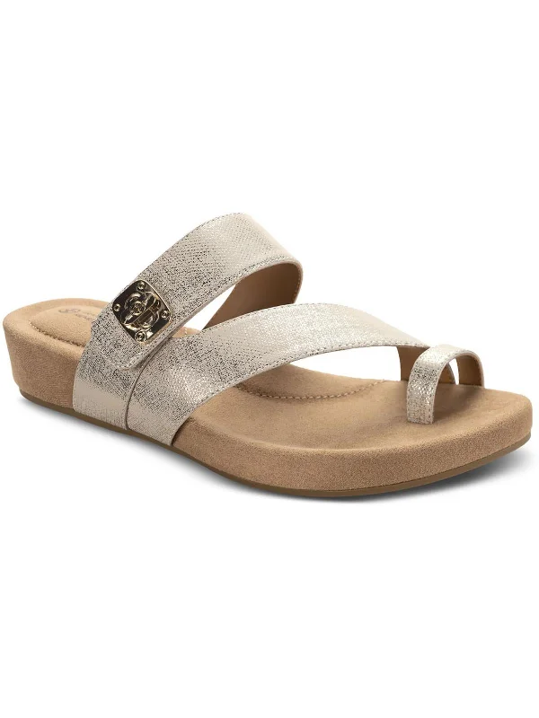 Sandals with casual appeal-Rilleyy Womens Faux Leather Toe Loop Slide Sandals