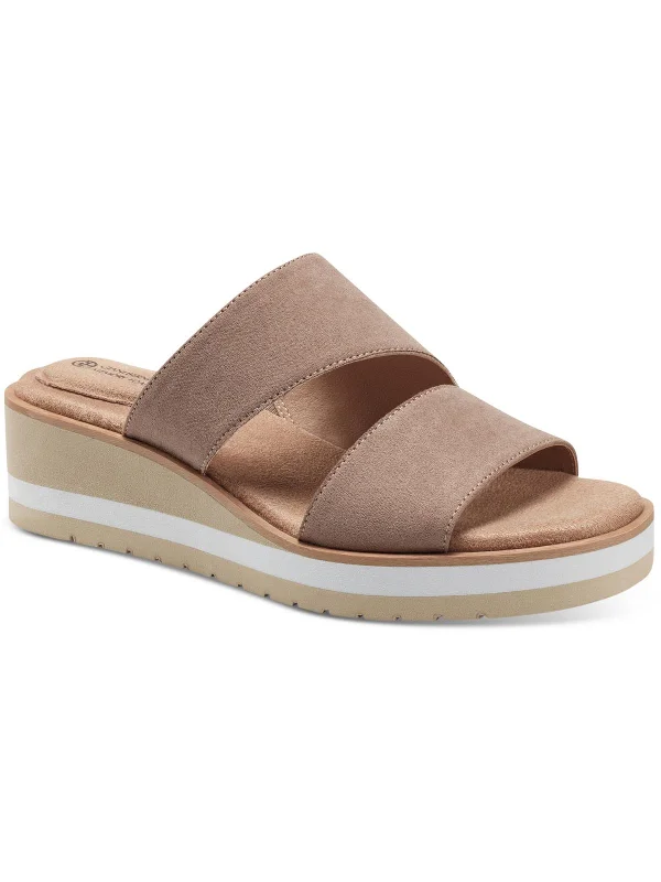 Sandals with criss-cross toe straps-Ryerr Womens Solid Slip On Wedge Sandals