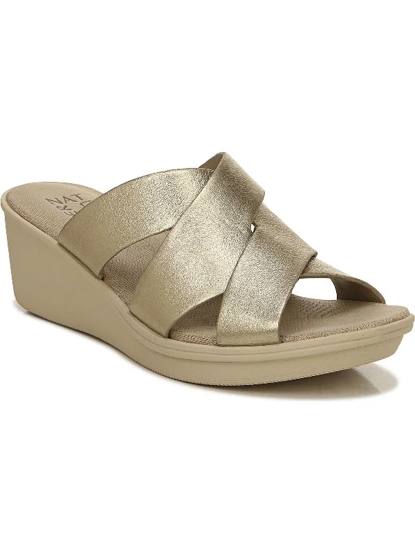 Sandals for sightseeing in the sun-Rowena Womens Leather Slip On Wedge Sandals