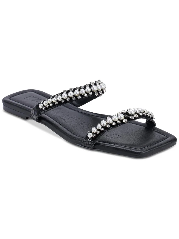 Sandals for women with arch support-Payzlee Womens Faux Leather Rhinestone Slide Sandals