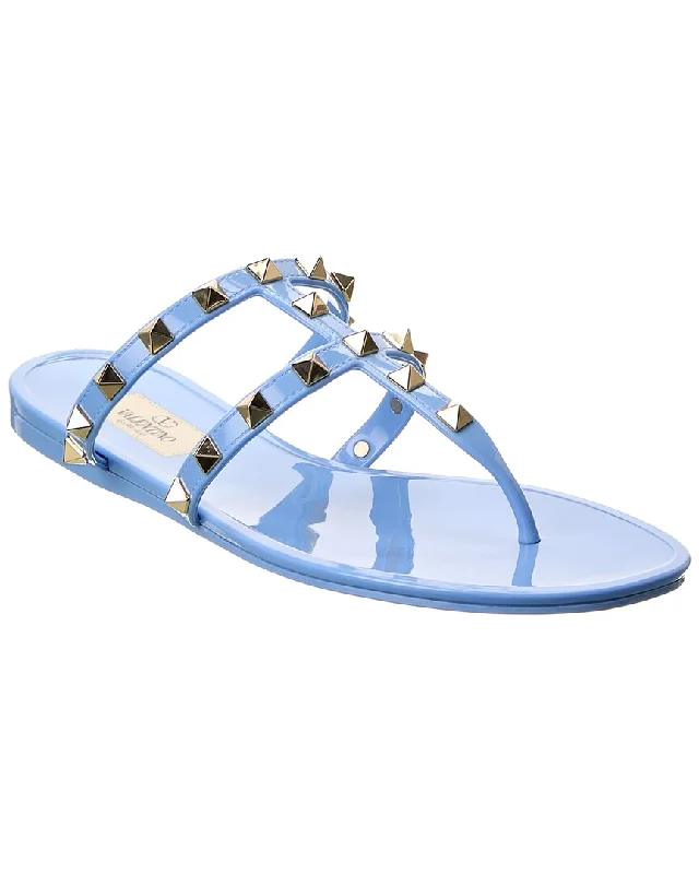 Sandals with leather straps-Valentino Rockstud Caged Rubber Sandal