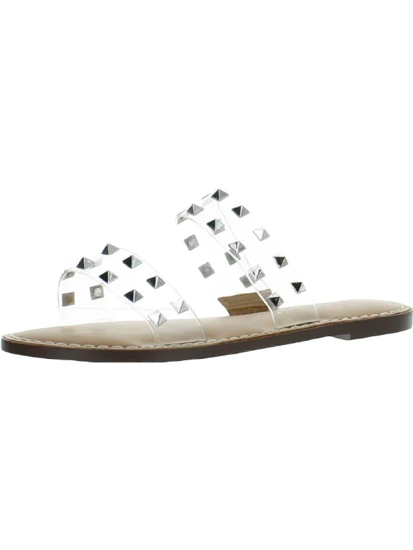 Sandals with embellished straps-Ginnie Womens Studded Slip On Flat Sandals