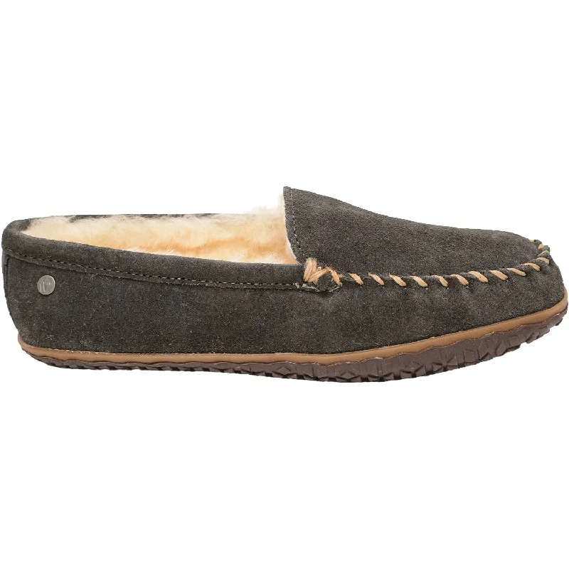 Slippers with cozy toes-Men's Minnetonka Sheepskin Tobie Charcoal W/R Suede