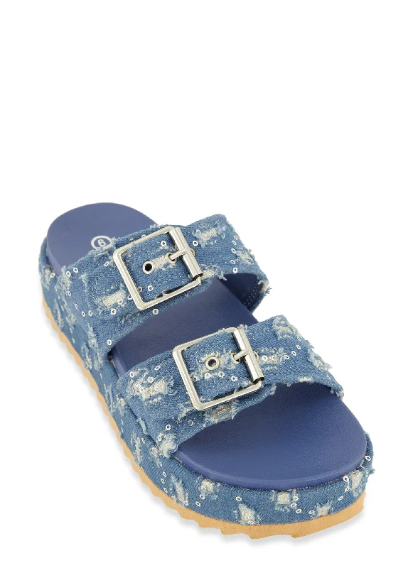 Sandals with a soft texture-Double Band Platform Slide Sandals