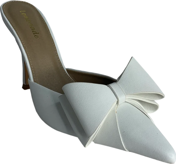 Lemonade White Women's Bow Detail Pointed Toe Stiletto Heel Mule UK 8