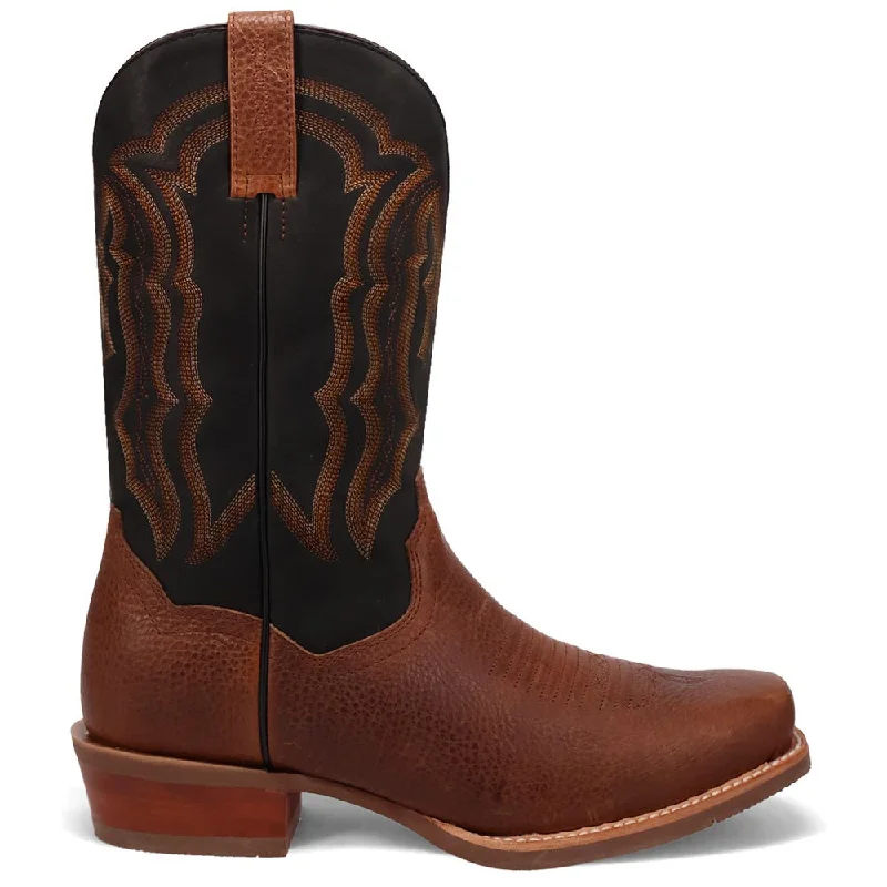 boots with breathable material-Dan Post Men's Creed Brown & Black Leather Western Boots