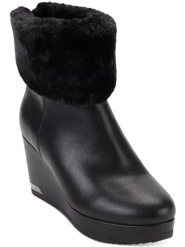 boots with modern and sleek design-Nadra Womens Faux Leather Wedge Boots