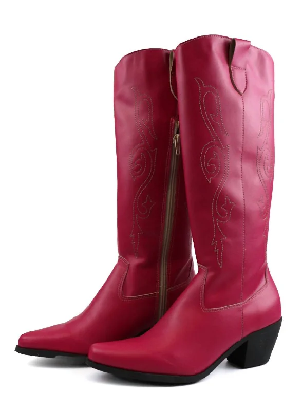 trendy boots for women-Women's Belle Western Under-The-Knee Boots In Fuchsia