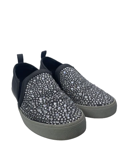 Athletic shoes for hard court surfaces-Gina Grey Leather & Crystal Embellished Satin Gioia Slip On Skate Sneakers Trainers UK 3 EU 36 👠